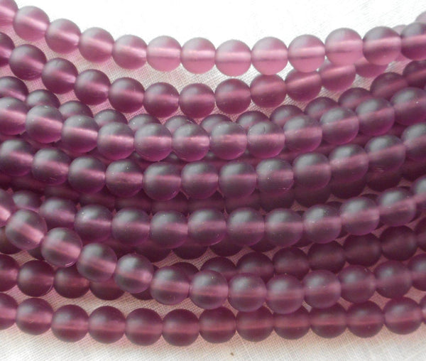 Fifty 6 mm Czech glass Matte Amethyst, purple, druk beads, C4801