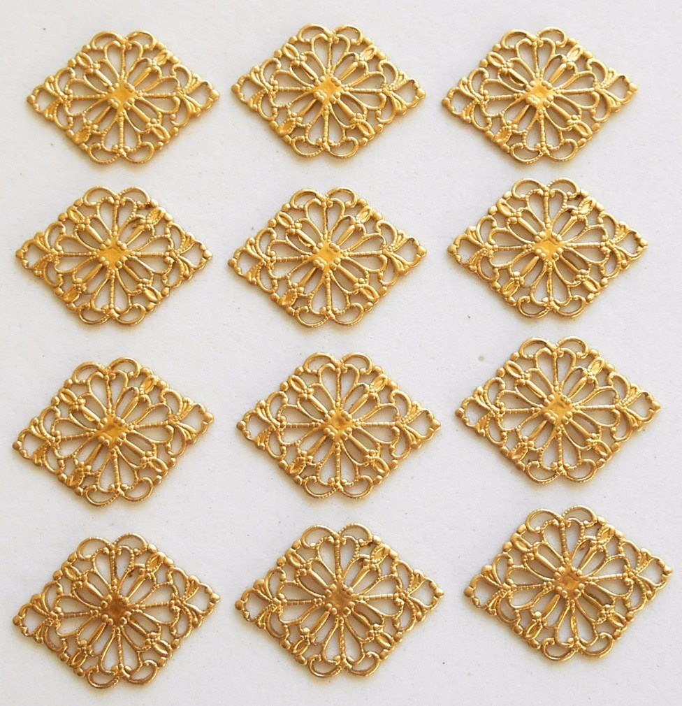 20 Gold Filigree Stampings, flat thin findings for jewelry making, cra