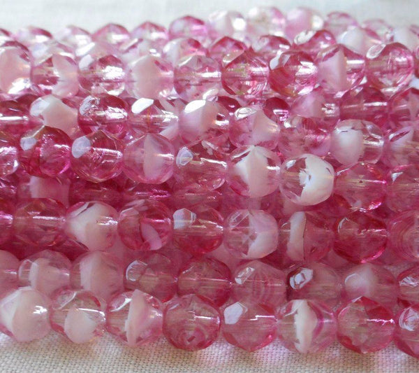 Pink Glass Beads, 6mm Glass Beads, Black Spots Beads, 25 Beads
