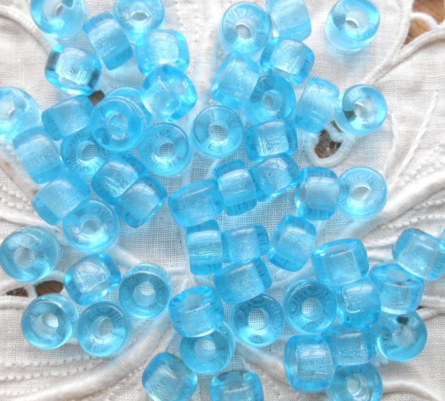 25 9mm Czech opaque turquoise blue pony roller beads, large hole